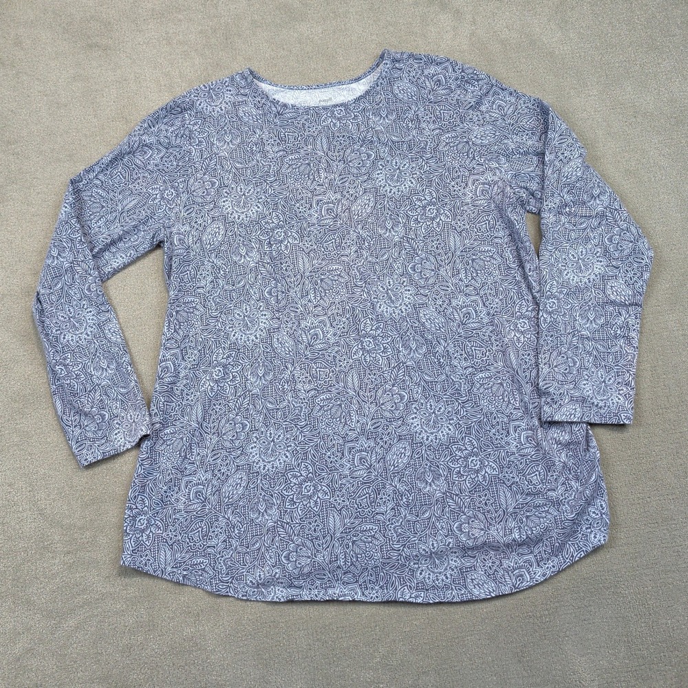 Pure Jill Shirttail Tee Womens Large Blue Paisley Floral Pima Cotton Blend
